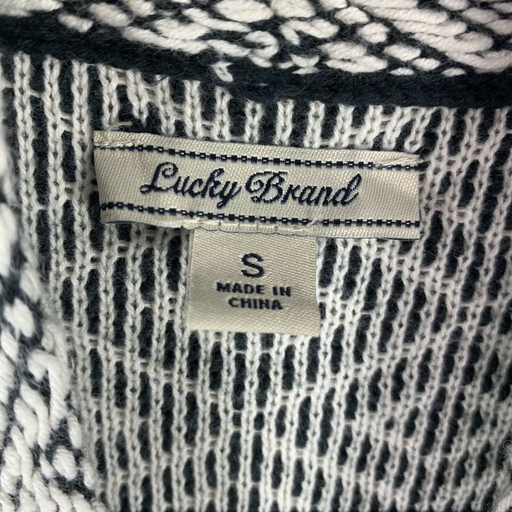 Lucky Brand Cardigan Sweater Wrap Long Open Front size S Black Cream Oversized - Picture 3 of 4